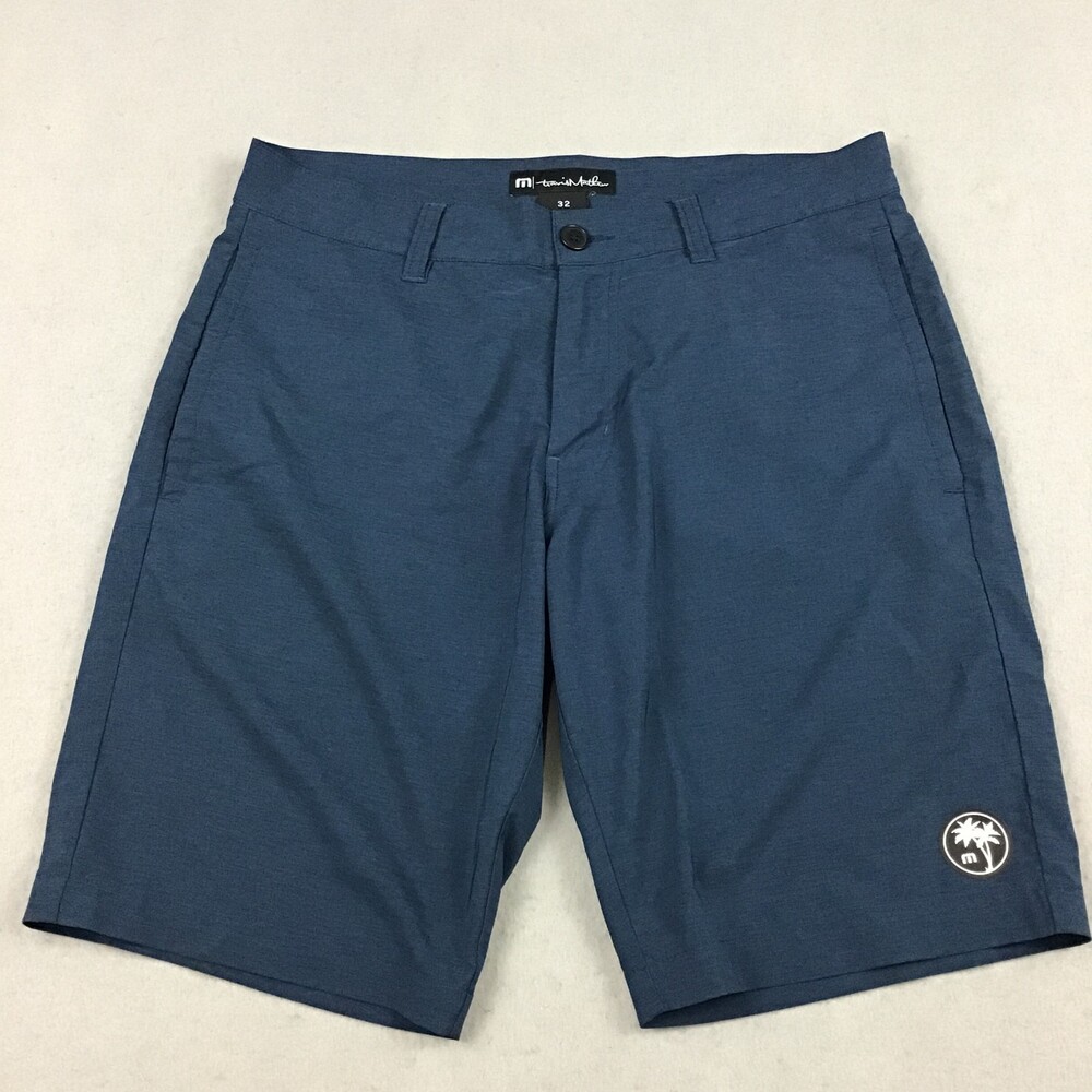 Travis Mathew Golf Shorts Men 32 Blue Solid Khakis Chino Pockets Golfer